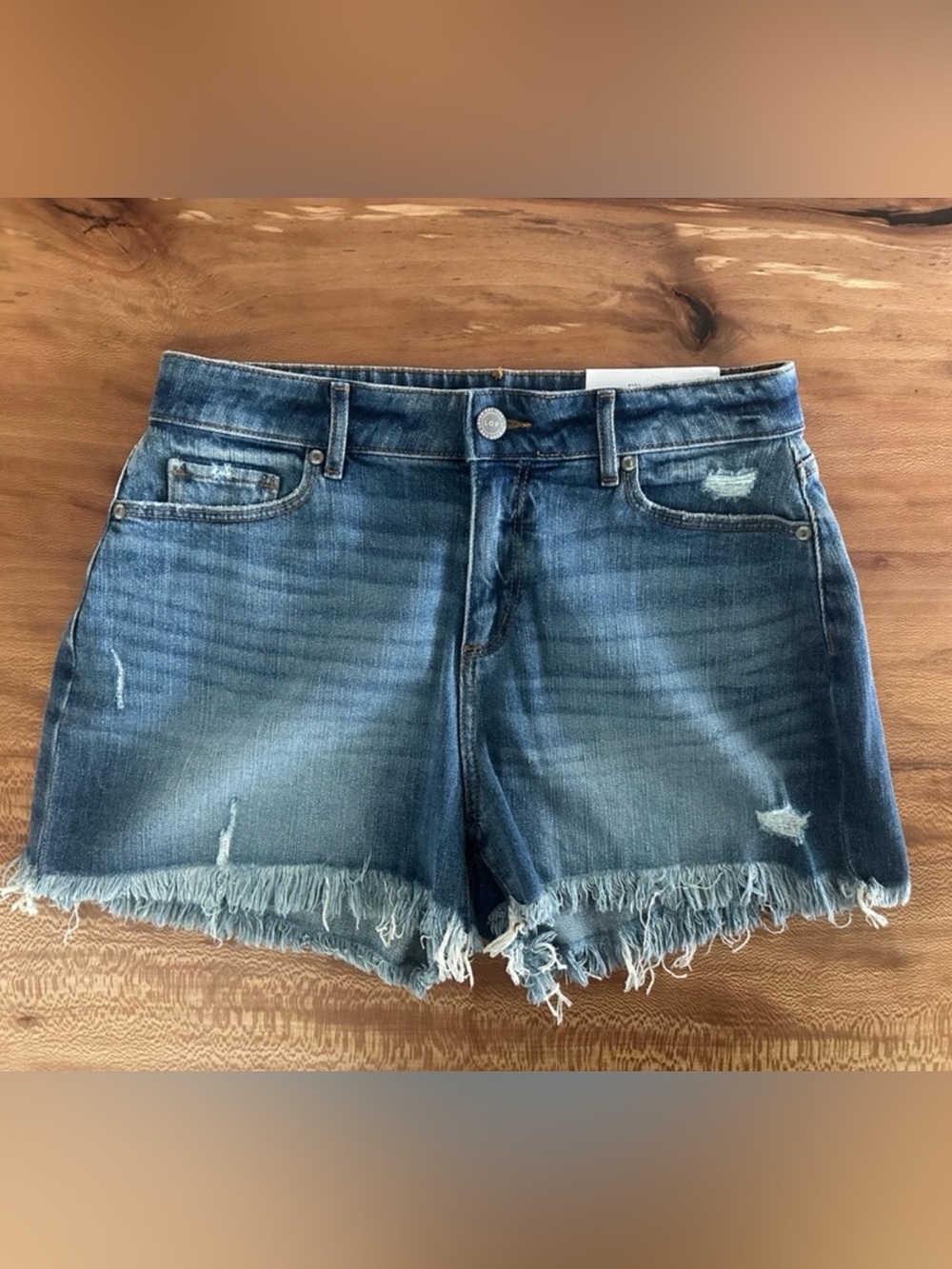 NWT LOFT Distressed The Curvy High Waist Cut Off Frayed Hem Denim Shorts|Size 27